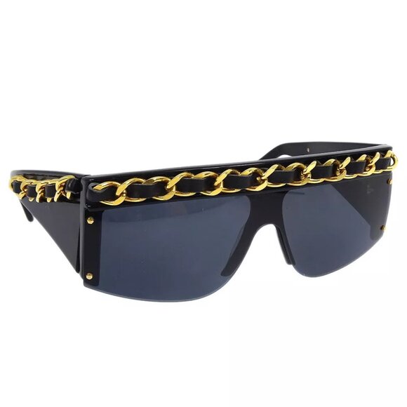 Chanel Chain Sunglasses Eyewear Black Acrylic - Picture 1 of 7